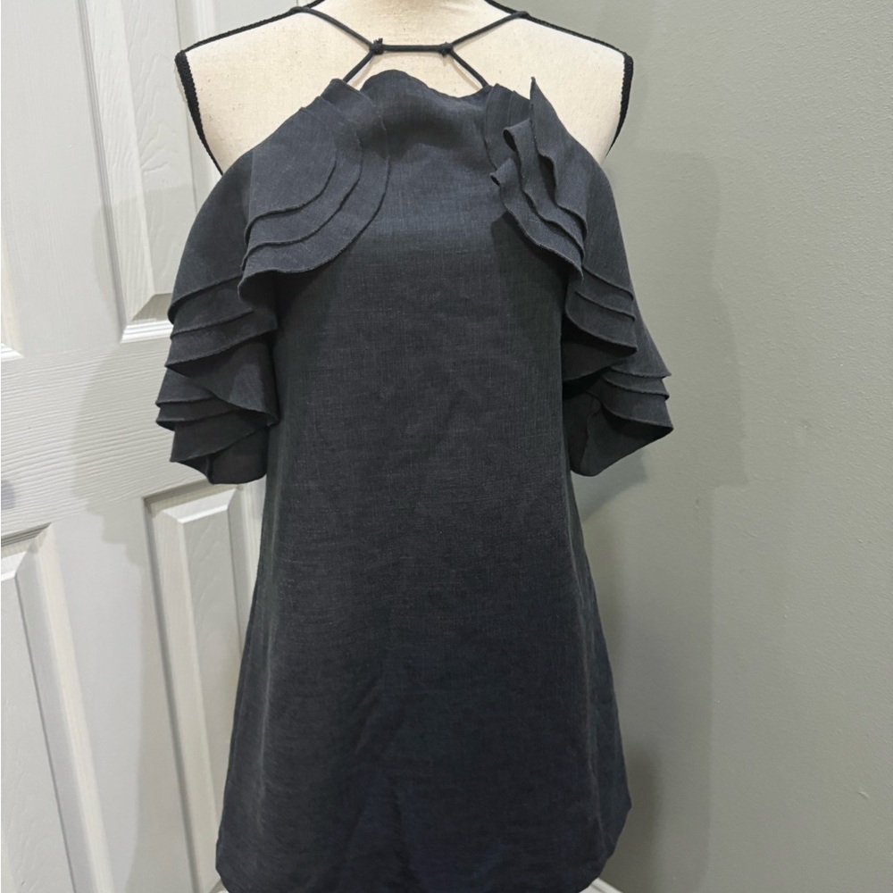 Elegant Black Ruffled Women's Dress
